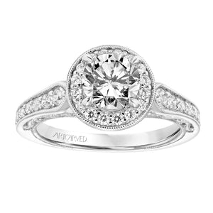 Artcarved Bridal Mounted with CZ Center Vintage Filigree Halo Engagement Ring Dolores 14K White Gold