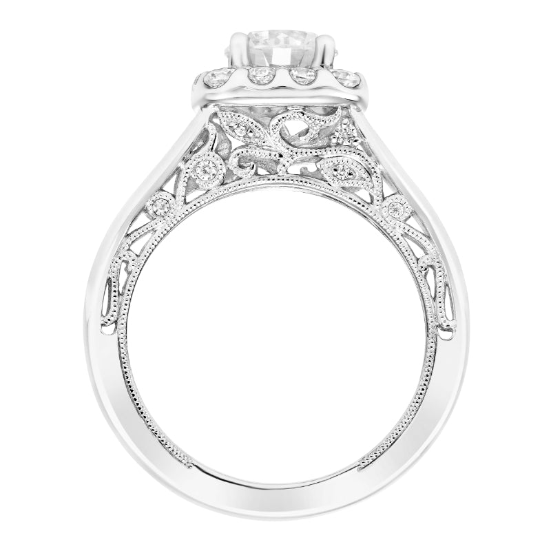 Artcarved Bridal Mounted with CZ Center Vintage Filigree Halo Engagement Ring Katherine 14K White Gold