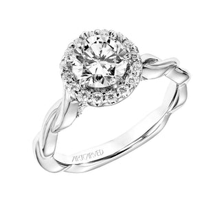 Artcarved Bridal Mounted with CZ Center Contemporary Twist Halo Engagement Ring Logan 14K White Gold