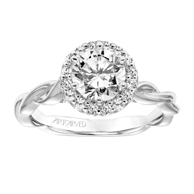 Artcarved Bridal Mounted with CZ Center Contemporary Twist Halo Engagement Ring Logan 14K White Gold