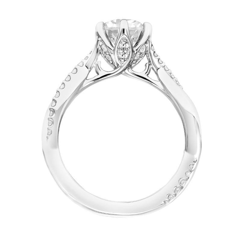 Artcarved Bridal Mounted with CZ Center Contemporary Floral Twist Engagement Ring Tulip 18K White Gold