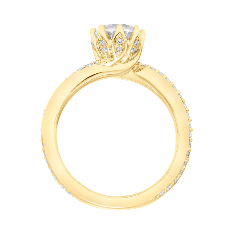 Artcarved Bridal Mounted with CZ Center Contemporary Floral Twist Engagement Ring Sunflower 18K Yellow Gold
