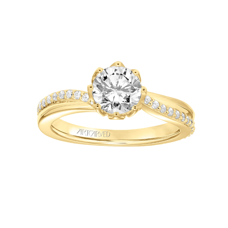 Artcarved Bridal Mounted with CZ Center Contemporary Floral Twist Engagement Ring Sunflower 18K Yellow Gold