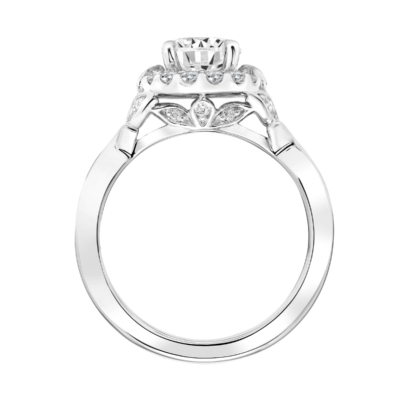 Artcarved Bridal Mounted with CZ Center Contemporary Floral Halo Engagement Ring Dalia 14K White Gold