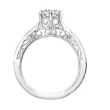 Artcarved Bridal Semi-Mounted with Side Stones Vintage Filigree Diamond Engagement Ring Cornelia 18K White Gold