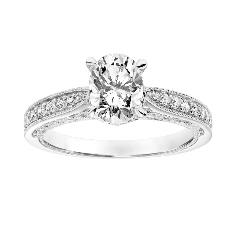Artcarved Bridal Mounted with CZ Center Vintage Filigree Diamond Engagement Ring Vera 18K White Gold