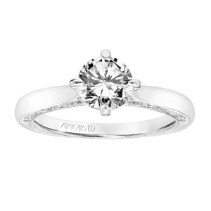 Artcarved Bridal Mounted with CZ Center Vintage Filigree Solitaire Engagement Ring Elsie 14K White Gold