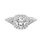 Artcarved Bridal Mounted with CZ Center Vintage Filigree Halo Engagement Ring Prudence 18K White Gold