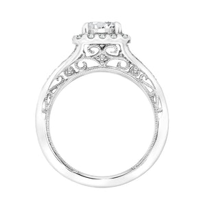Artcarved Bridal Mounted with CZ Center Vintage Filigree Halo Engagement Ring Prudence 18K White Gold