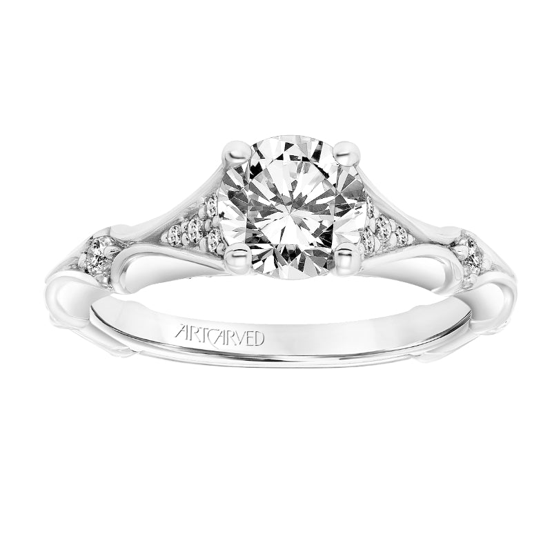 Artcarved Bridal Mounted with CZ Center Classic Diamond Engagement Ring Lorene 18K White Gold
