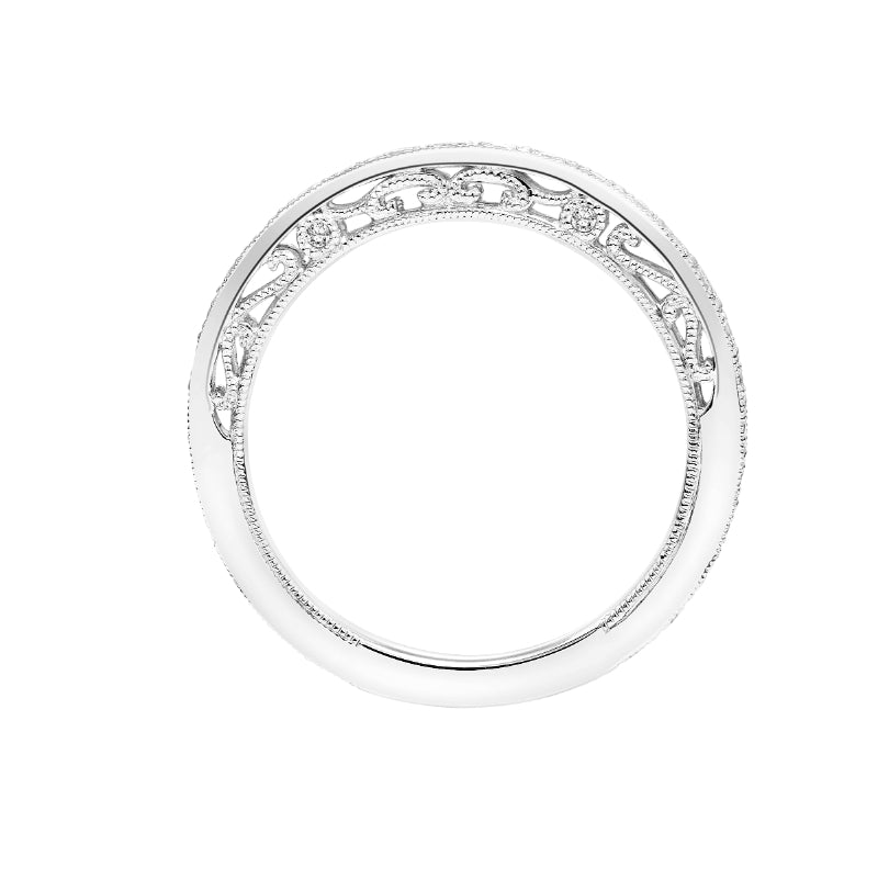 Artcarved Bridal Mounted with Side Stones Vintage Filigree Diamond Wedding Band Mae 18K White Gold