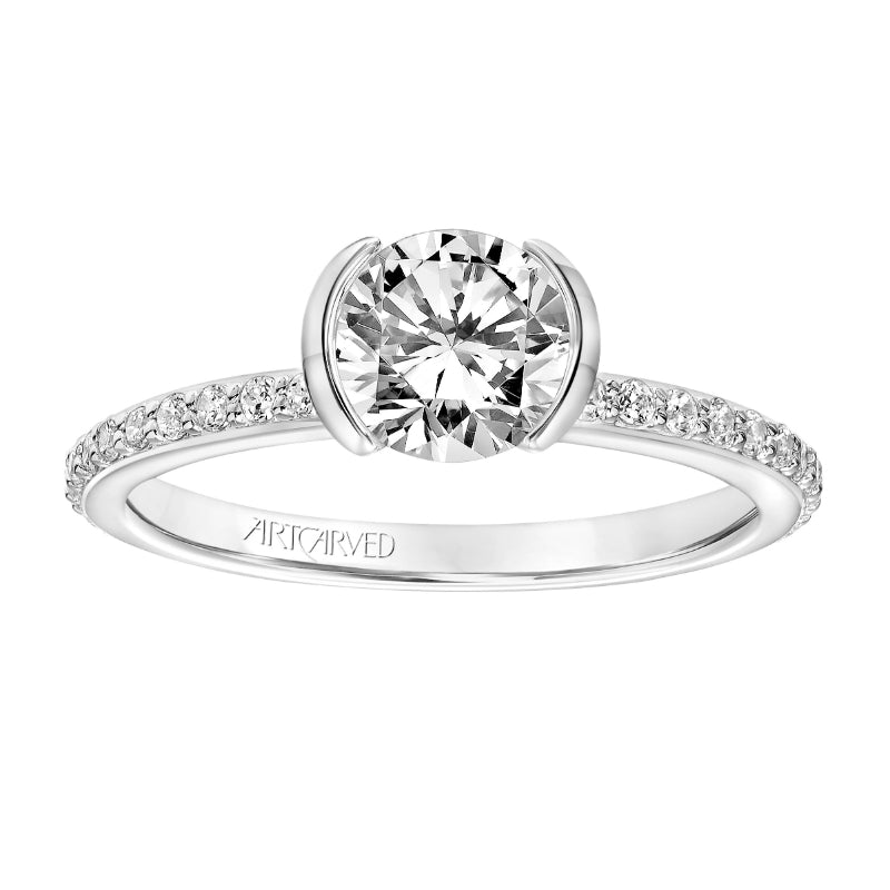Artcarved Bridal Semi-Mounted with Side Stones Contemporary Bezel Engagement Ring Gray 18K White Gold
