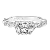 Artcarved Bridal Semi-Mounted with Side Stones Contemporary Floral Engagement Ring Amaryllis 14K White Gold
