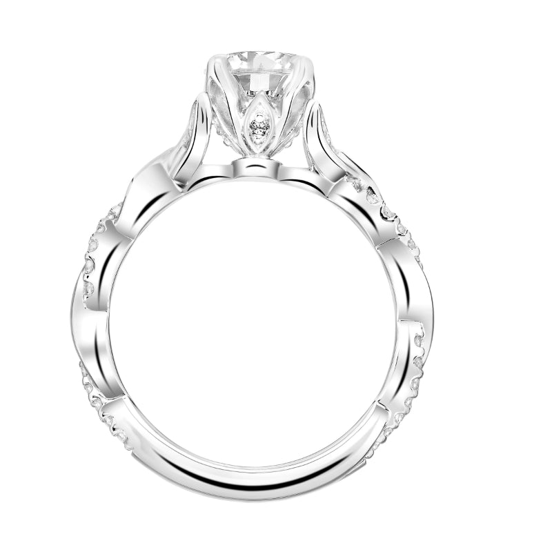 Artcarved Bridal Semi-Mounted with Side Stones Contemporary Floral Engagement Ring Amaryllis 18K White Gold