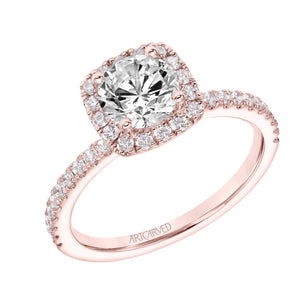 Artcarved Bridal Semi-Mounted with Side Stones Classic Halo Engagement Ring Molly 18K Rose Gold