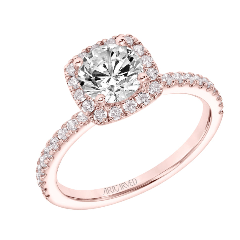 Artcarved Bridal Semi-Mounted with Side Stones Classic Halo Engagement Ring Molly 14K Rose Gold