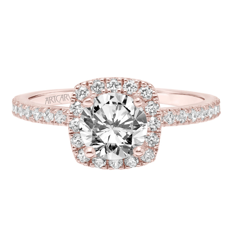 Artcarved Bridal Semi-Mounted with Side Stones Classic Halo Engagement Ring Molly 14K Rose Gold