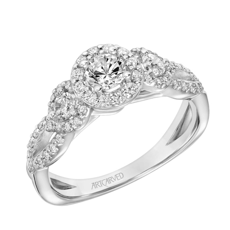 Artcarved Bridal Mounted Mined Live Center Contemporary One Love Halo Engagement Ring 18K White Gold
