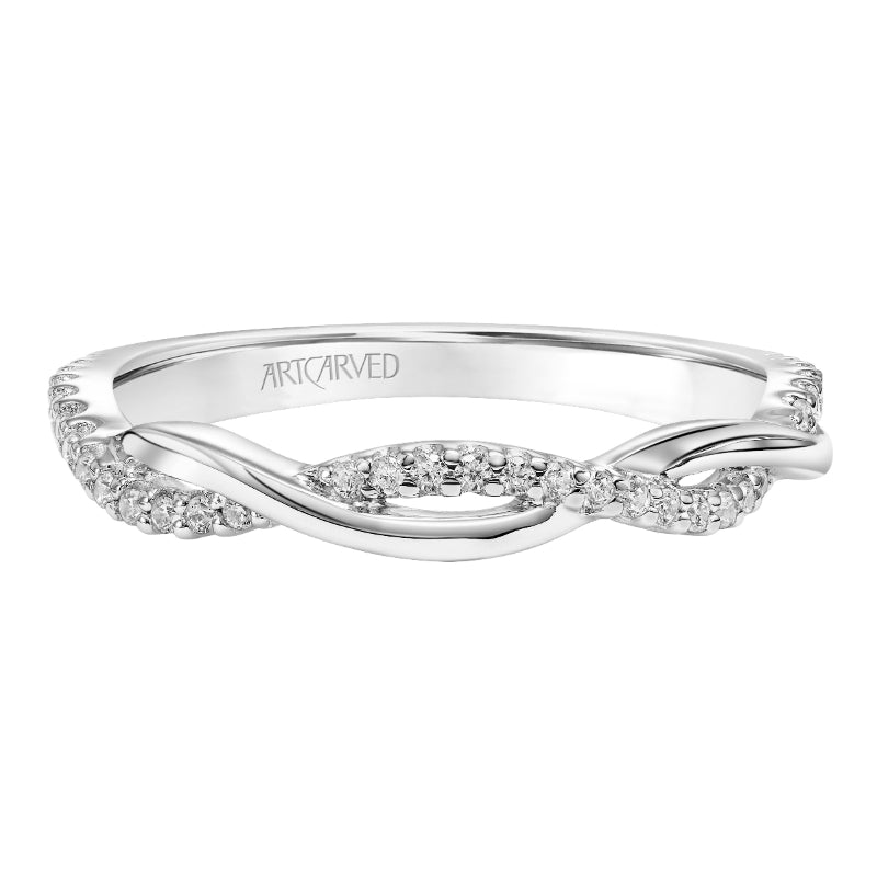 Artcarved Bridal Mounted with Side Stones Contemporary One Love Diamond Wedding Band Chantal 14K White Gold