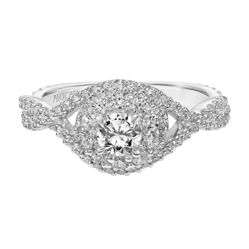Artcarved Bridal Mounted Mined Live Center Contemporary One Love Engagement Ring Mystelle 14K White Gold