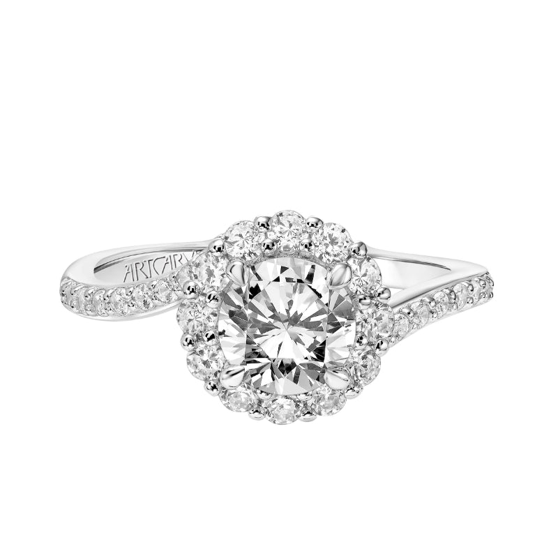 Artcarved Bridal Semi-Mounted with Side Stones Contemporary Twist Halo Engagement Ring Sierra 14K White Gold