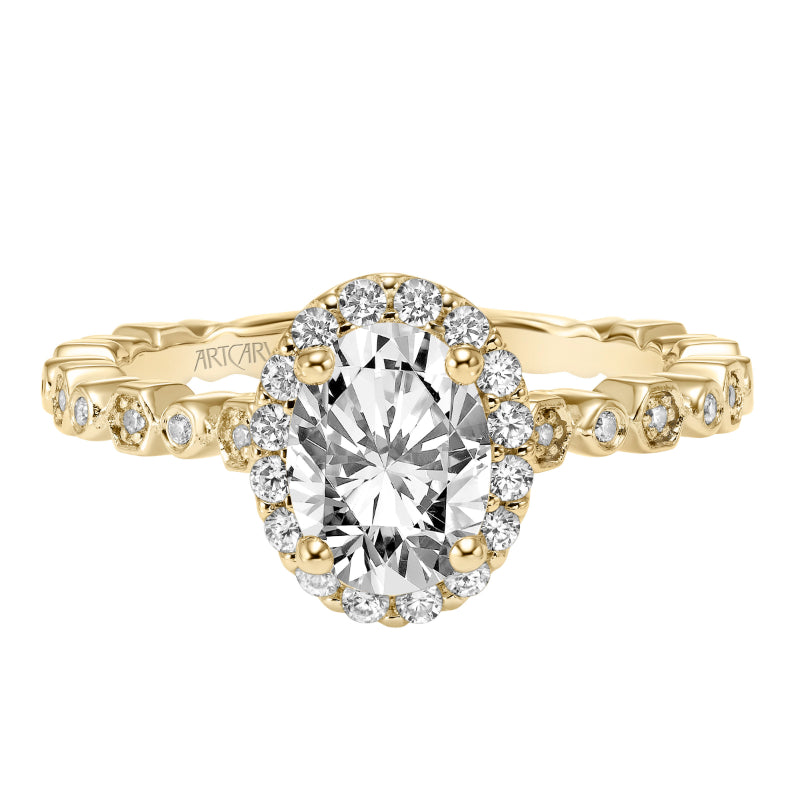 Artcarved Bridal Mounted with CZ Center Contemporary Halo Engagement Ring Paley 14K Yellow Gold