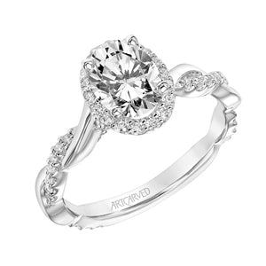 Artcarved Bridal Mounted with CZ Center Contemporary Twist Halo Engagement Ring Rina 14K White Gold