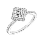 Artcarved Bridal Mounted with CZ Center Contemporary Halo Engagement Ring Joy 18K White Gold