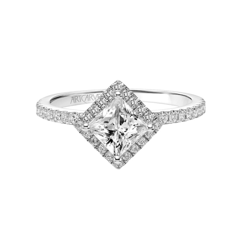 Artcarved Bridal Mounted with CZ Center Contemporary Halo Engagement Ring Joy 18K White Gold