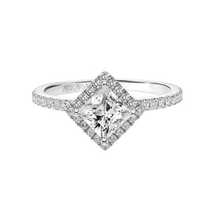 Artcarved Bridal Mounted with CZ Center Contemporary Halo Engagement Ring Joy 18K White Gold