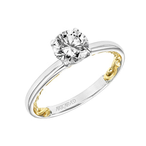 Artcarved Bridal Mounted with CZ Center Classic Lyric Solitaire Engagement Ring Beryl 14K White Gold Primary & 14K Yellow Gold