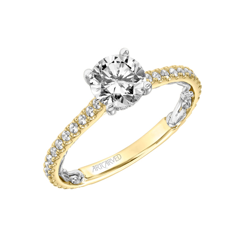 Artcarved Bridal Semi-Mounted with Side Stones Classic Lyric Engagement Ring Sonya 18K Yellow Gold Primary & White Gold