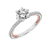 Artcarved Bridal Semi-Mounted with Side Stones Classic Lyric Engagement Ring Lara 14K White Gold Primary & 14K Rose Gold