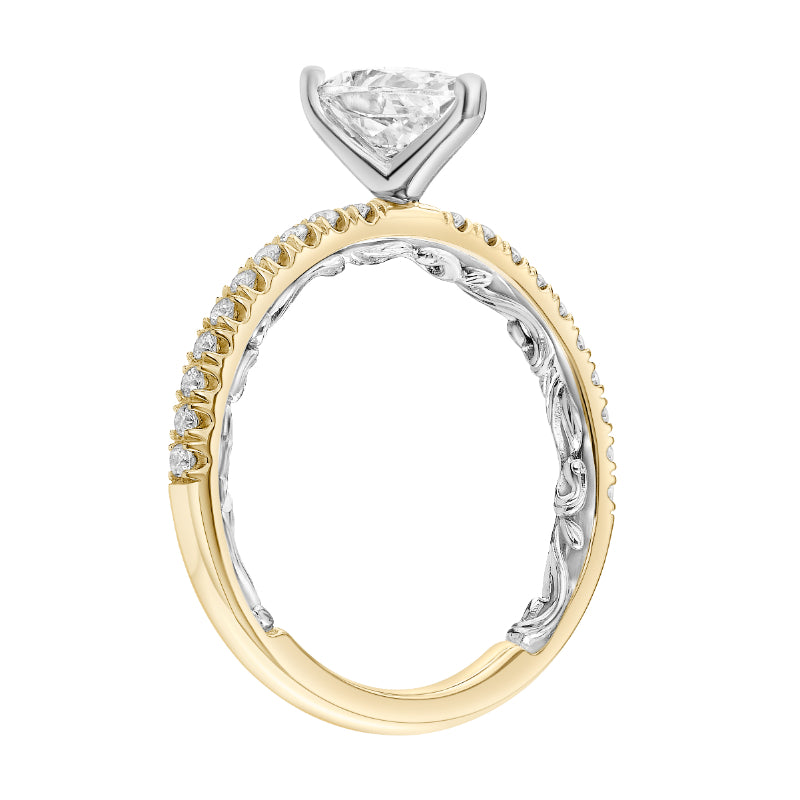Artcarved Bridal Semi-Mounted with Side Stones Classic Lyric Engagement Ring Renee 14K Yellow Gold Primary & 14K White Gold