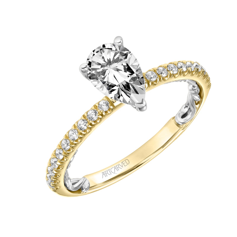 Artcarved Bridal Semi-Mounted with Side Stones Classic Lyric Engagement Ring Renee 14K Yellow Gold Primary & 14K White Gold