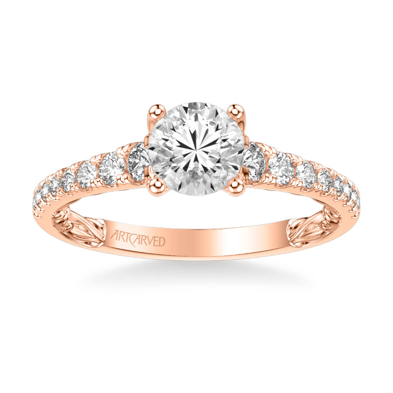 Artcarved Bridal Mounted with CZ Center Classic Lyric Engagement Ring Harley 18K Rose Gold