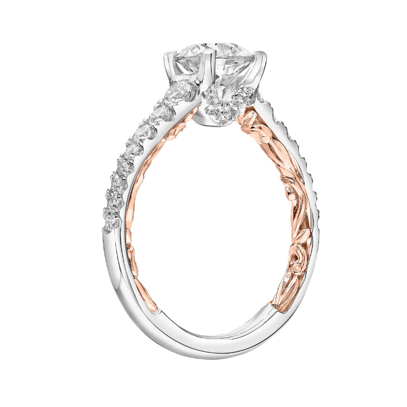 Artcarved Bridal Semi-Mounted with Side Stones Classic Lyric Engagement Ring Harley 18K White Gold Primary & Rose Gold