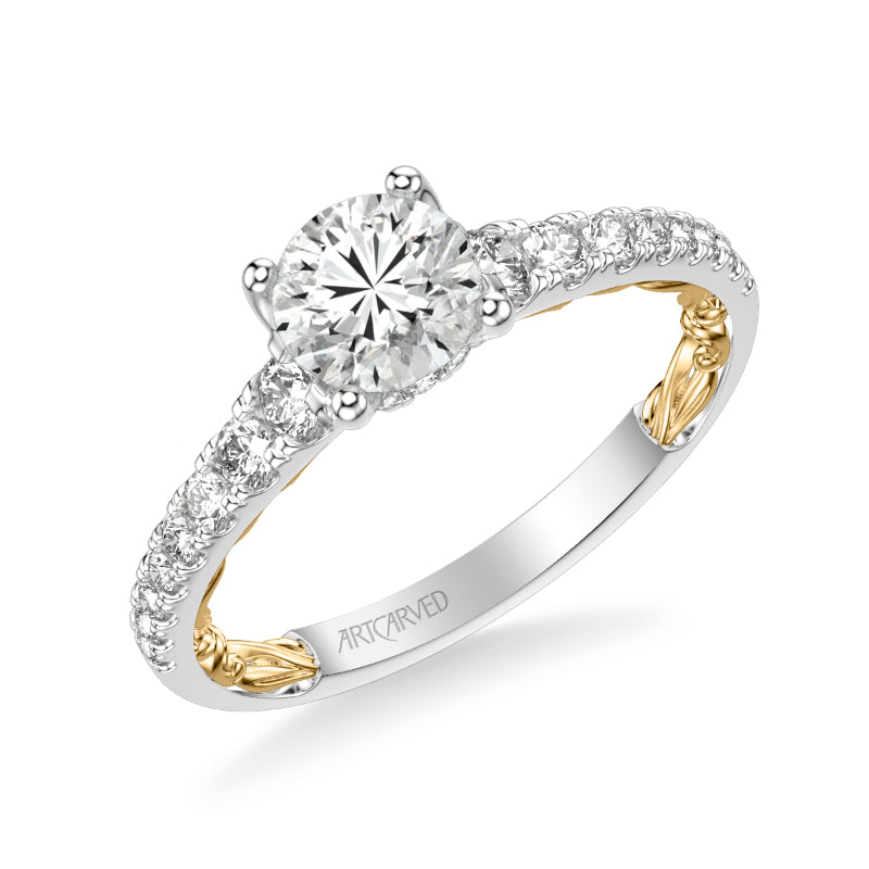 Artcarved Bridal Semi-Mounted with Side Stones Classic Lyric Engagement Ring Harley 14K White Gold Primary & 14K Yellow Gold