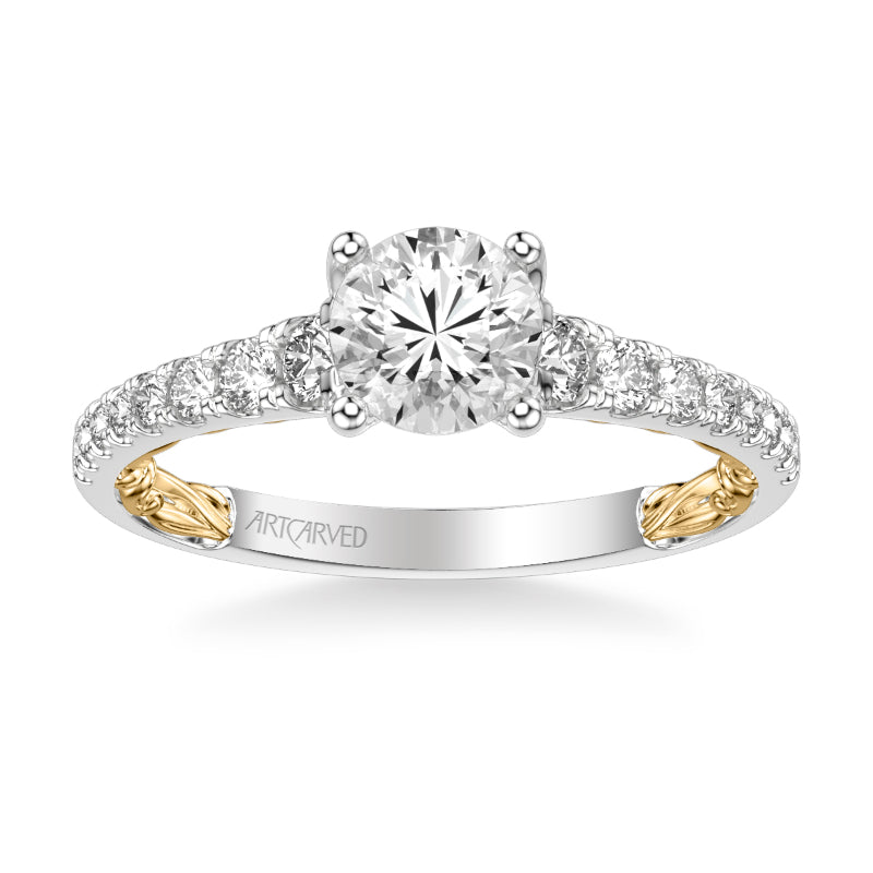 Artcarved Bridal Mounted with CZ Center Classic Lyric Engagement Ring Harley 18K White Gold Primary & 18K Yellow Gold