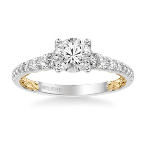 Artcarved Bridal Mounted with CZ Center Classic Lyric Engagement Ring Harley 18K White Gold Primary & 18K Yellow Gold