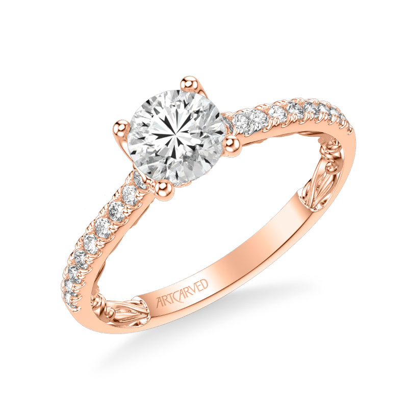 Artcarved Bridal Semi-Mounted with Side Stones Classic Lyric Engagement Ring Marta 14K Rose Gold