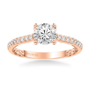 Artcarved Bridal Semi-Mounted with Side Stones Classic Lyric Engagement Ring Marta 14K Rose Gold