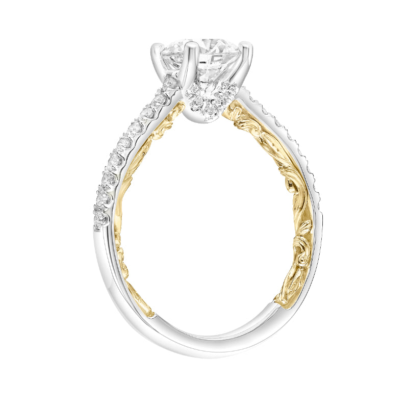 Artcarved Bridal Semi-Mounted with Side Stones Classic Lyric Engagement Ring Marta 14K White Gold Primary & 14K Yellow Gold