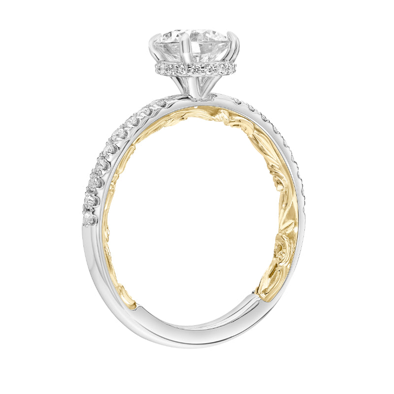 Artcarved Bridal Semi-Mounted with Side Stones Classic Lyric Diamond Engagement Ring Brianne 14K White Gold Primary & 14K Yellow Gold