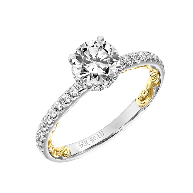 Artcarved Bridal Semi-Mounted with Side Stones Classic Lyric Diamond Engagement Ring Brianne 14K White Gold Primary & 14K Yellow Gold