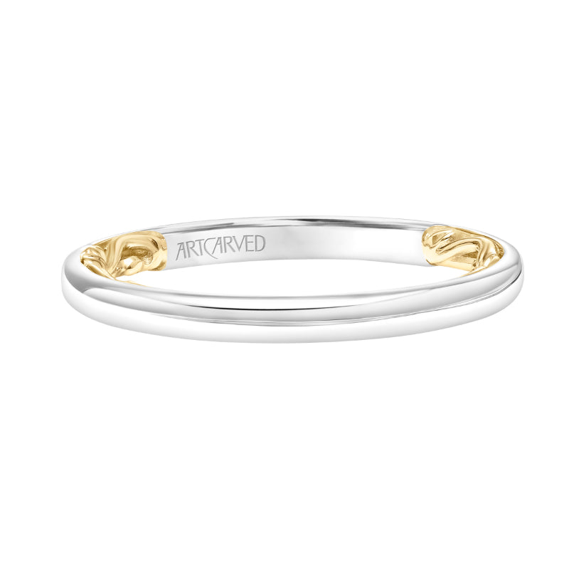 Artcarved Bridal Band No Stones Classic Lyric Wedding Band Aileen 14K White Gold Primary & 14K Yellow Gold