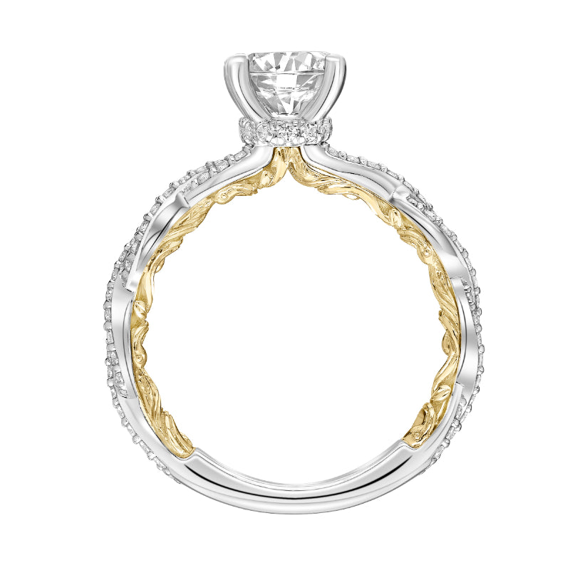 Artcarved Bridal Mounted with CZ Center Contemporary Lyric Engagement Ring Ione 18K White Gold Primary & 18K Yellow Gold