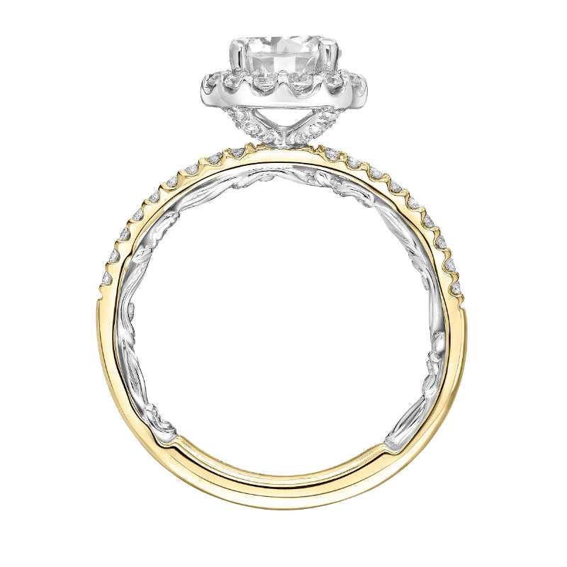Artcarved Bridal Mounted with CZ Center Classic Lyric Halo Engagement Ring Winifred 14K Yellow Gold Primary & 14K White Gold