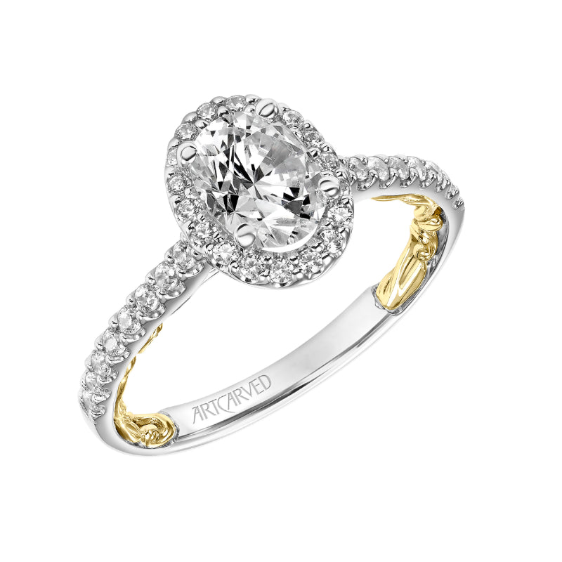 Artcarved Bridal Mounted with CZ Center Classic Lyric Halo Engagement Ring Falyn 14K White Gold Primary & 14K Yellow Gold