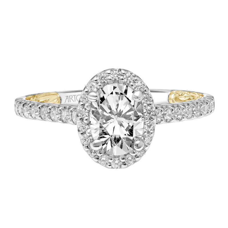 Artcarved Bridal Mounted with CZ Center Classic Lyric Halo Engagement Ring Falyn 14K White Gold Primary & 14K Yellow Gold